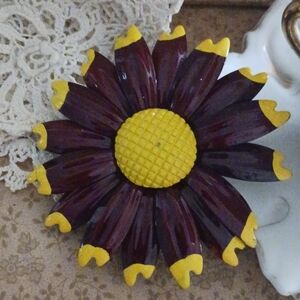 Yellow and Brown Vintage Metal Floral Brooch